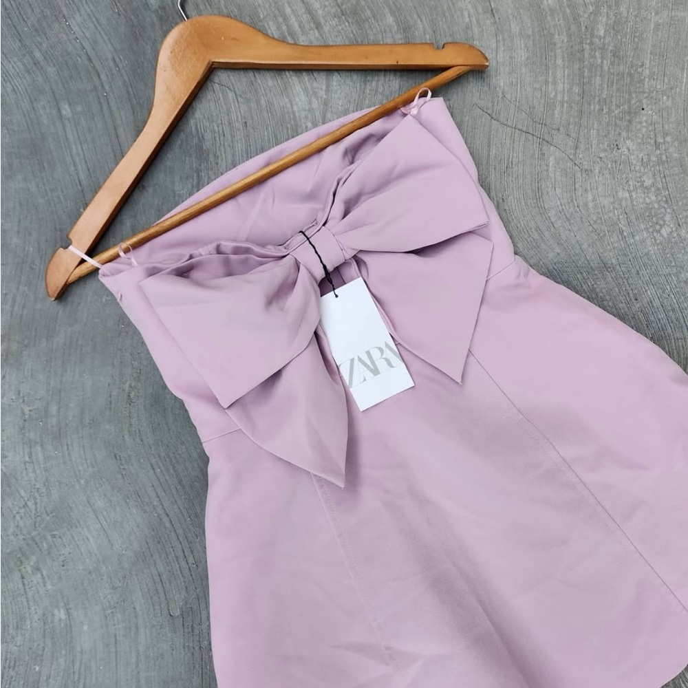 Zara Strapless Bow Mini Dress in Light Lavender